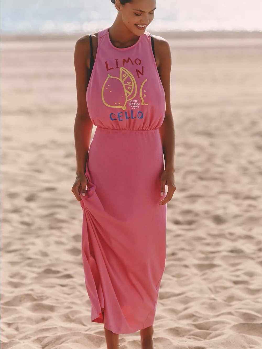 Jordan Nickson x Celandine Anthro Twist-Back Pink T-Shirt Maxi Dress, Medium